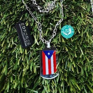 Puerto Rico Flag Necklace Silver Tone 24 Inch Stainless Steel 🇵🇷✨